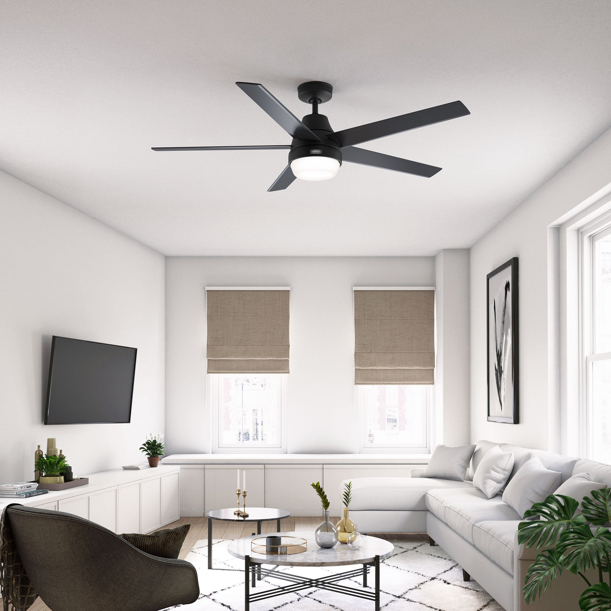 60 inch Aerodyne Wi-Fi ENERGY STAR® Matte Black Ceiling Fan with LED Light Kit and Handheld Remote