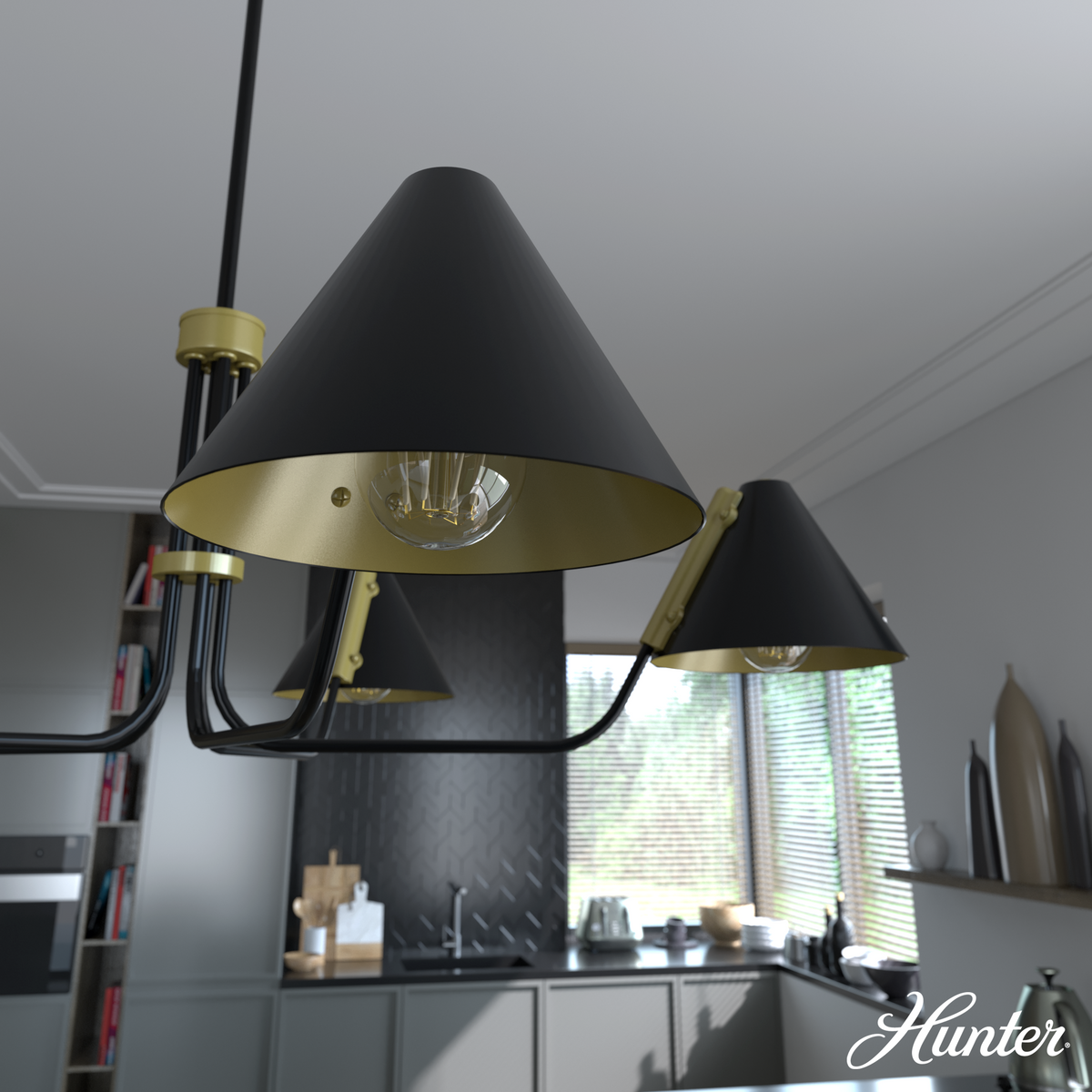 Grove Isle 40.75-inch 5-light Matte Black and Modern Brass Chandelier with Metal Shade