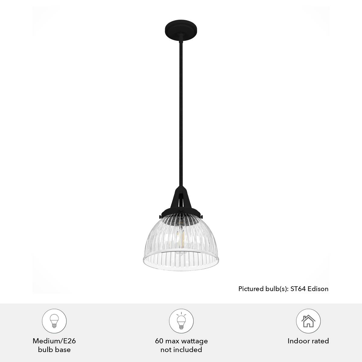 Cypress Grove 10-inch 1-light Natural Black Iron Industrial Pendant with Clear Holophane Glass