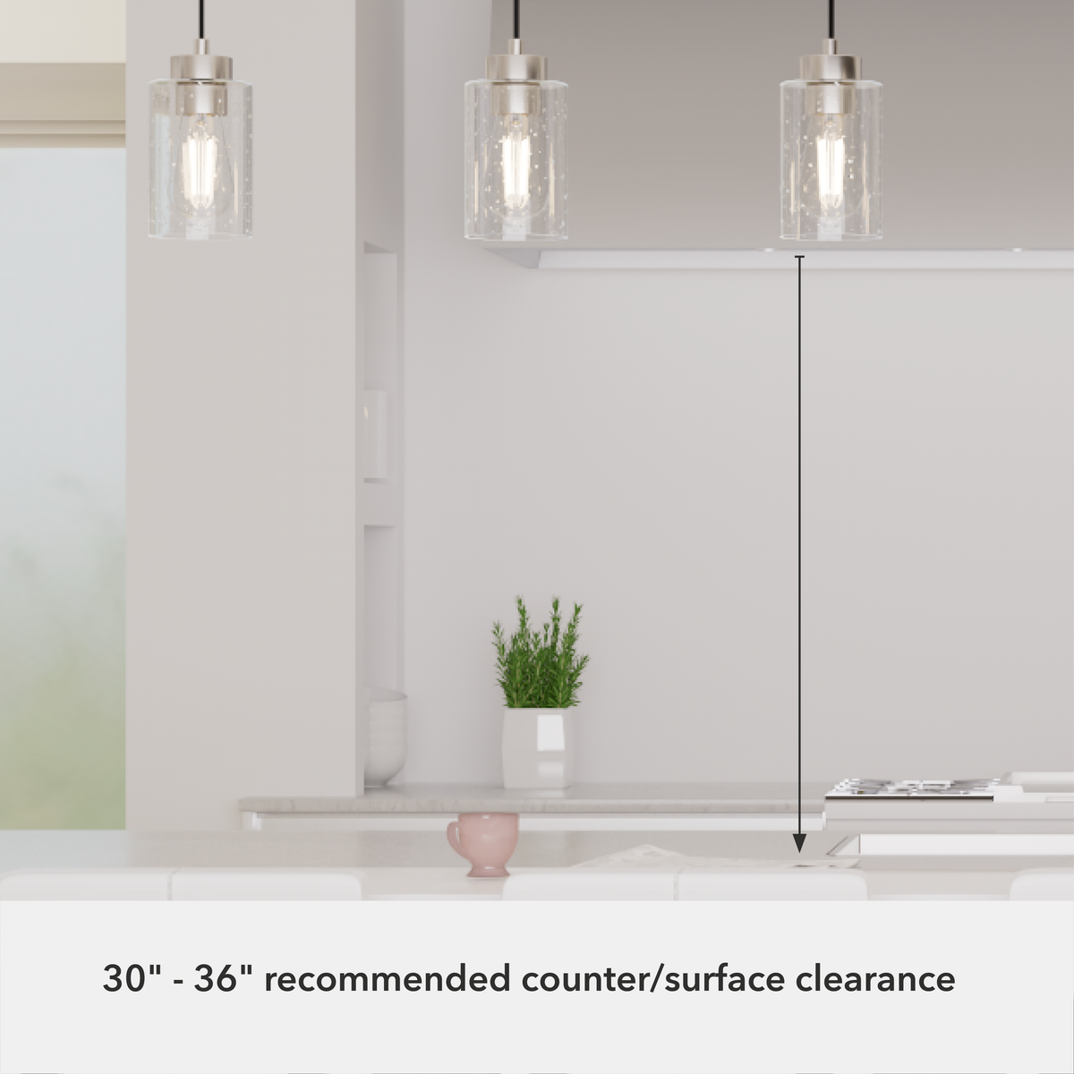 Hartland 26.75-inch 3-light Brushed Nickel Linear Pendant Cluster with Seeded Glass