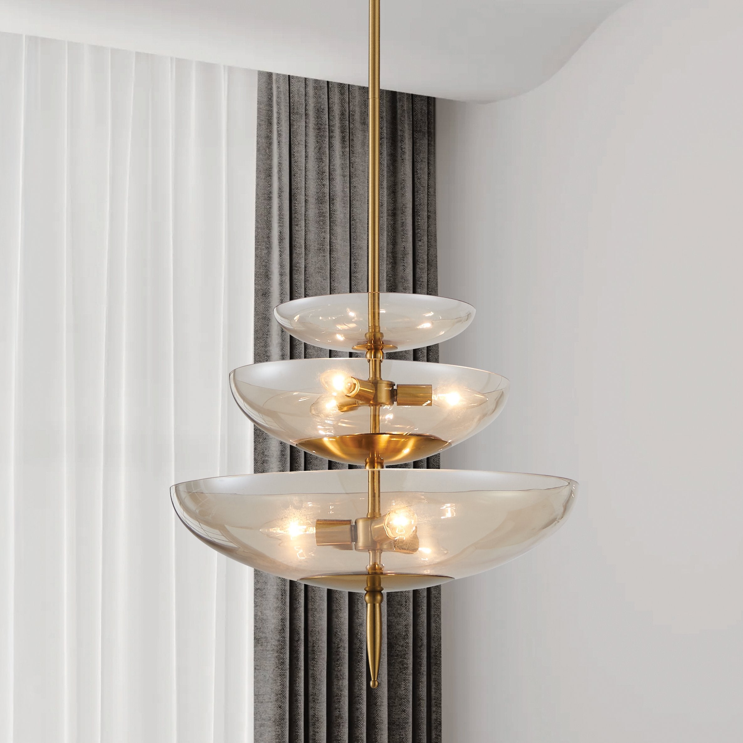 Fiorello 21-inch 6-light Brushed Gold Pendant Light with Smoked Amber Glass Shades
