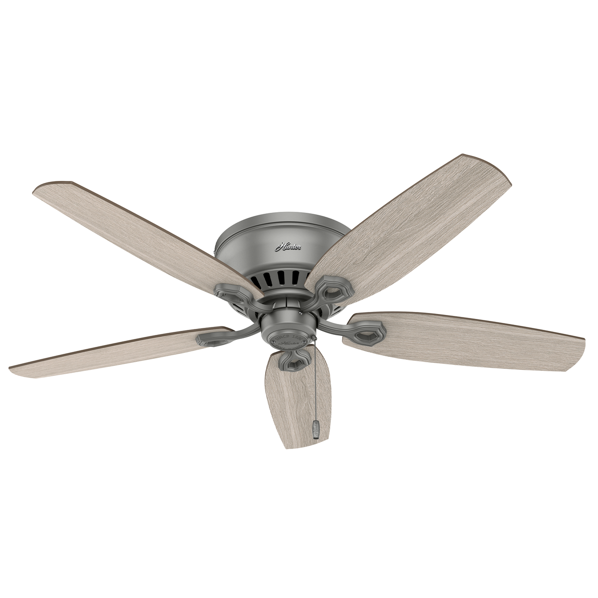 52 inch Builder Matte Silver Low Profile Ceiling Fan with LED Light Kit and Pull Chain