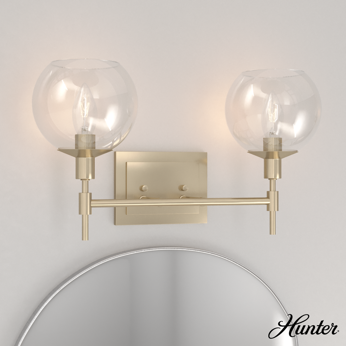 Hepburn 18-inch 2-light Modern Brass Vanity Light with Cased White Glass