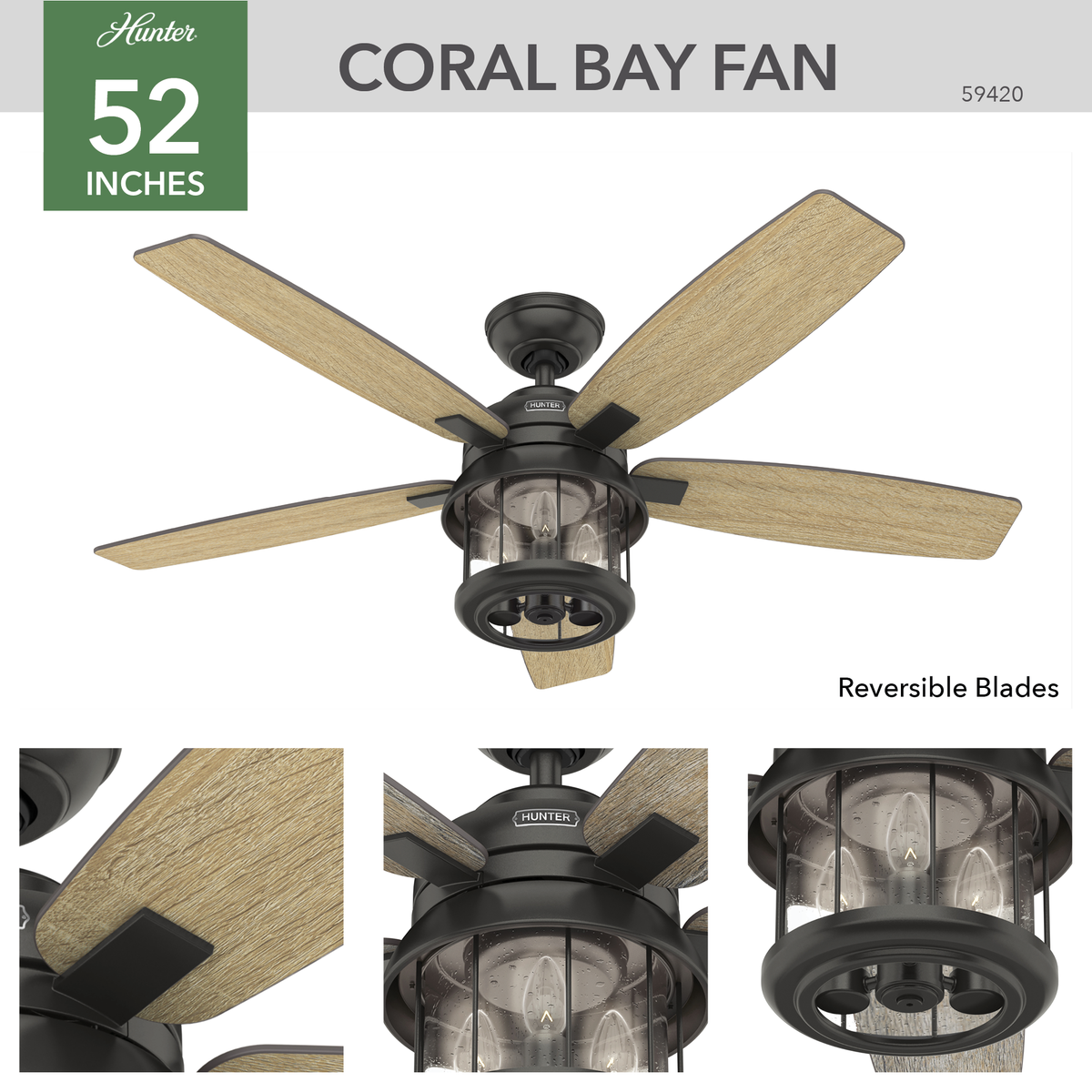 52 inch Coral Bay Noble Bronze Damp Rated Ceiling Fan with LED Light Kit and Handheld Remote