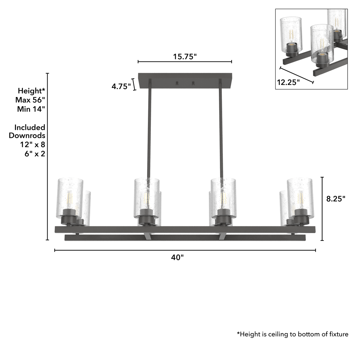 Hartland 40-inch 8-light Noble Bronze Linear Chandelier with Seeded Glass
