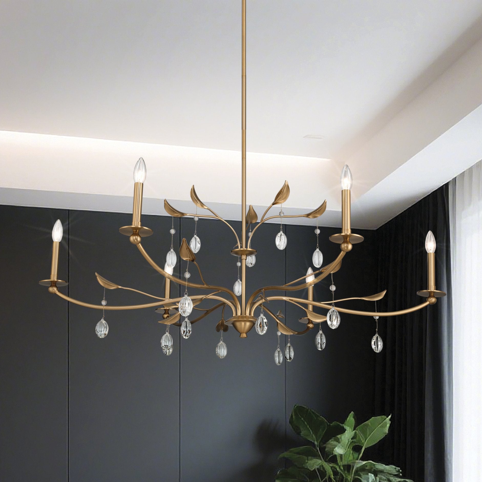 Presley 48-inch 6-light Champagne Gold Chandelier with Clear Glass Drops
