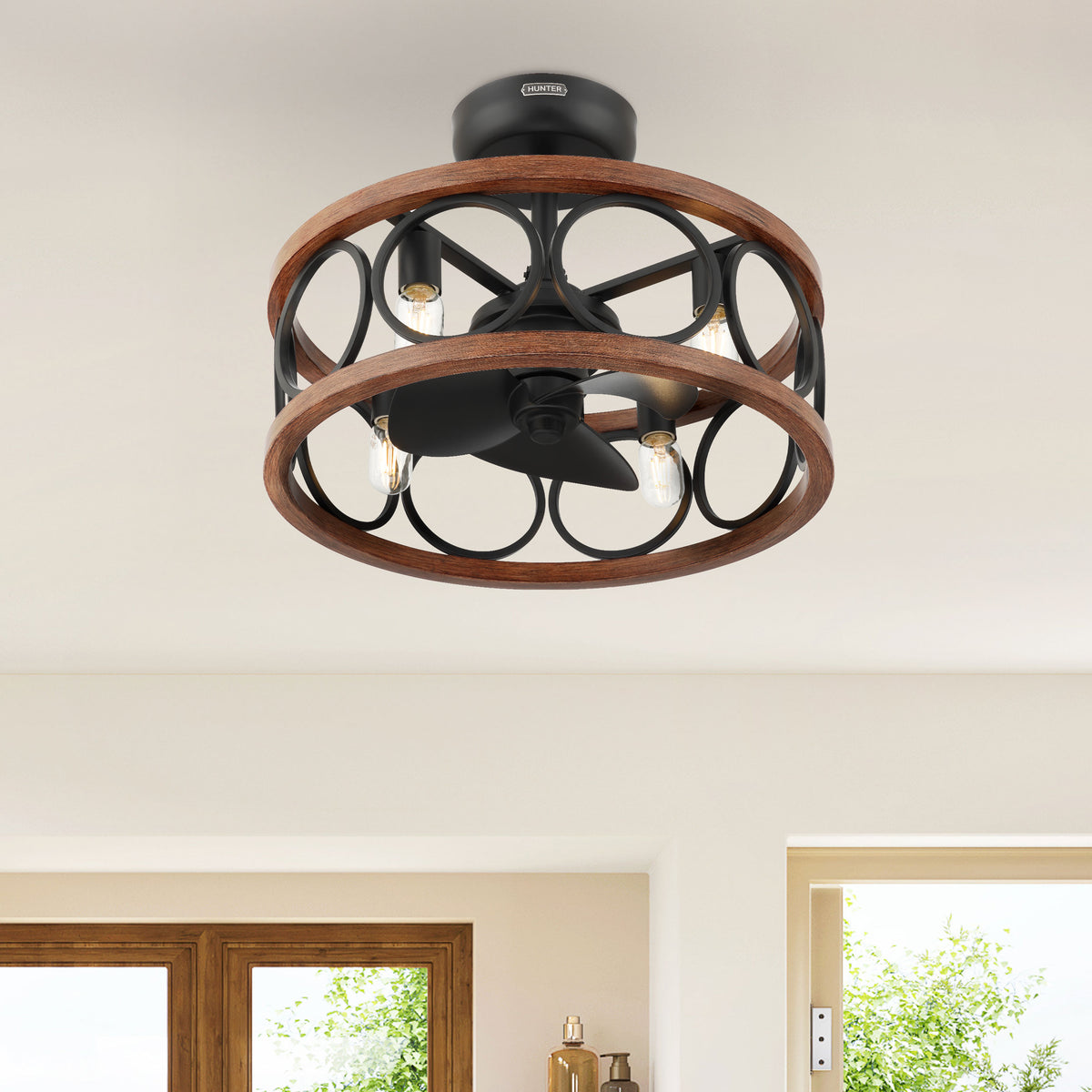 22 inch Haven Fandelier Matte Black Ceiling Fan with Light Kit and Handheld Remote