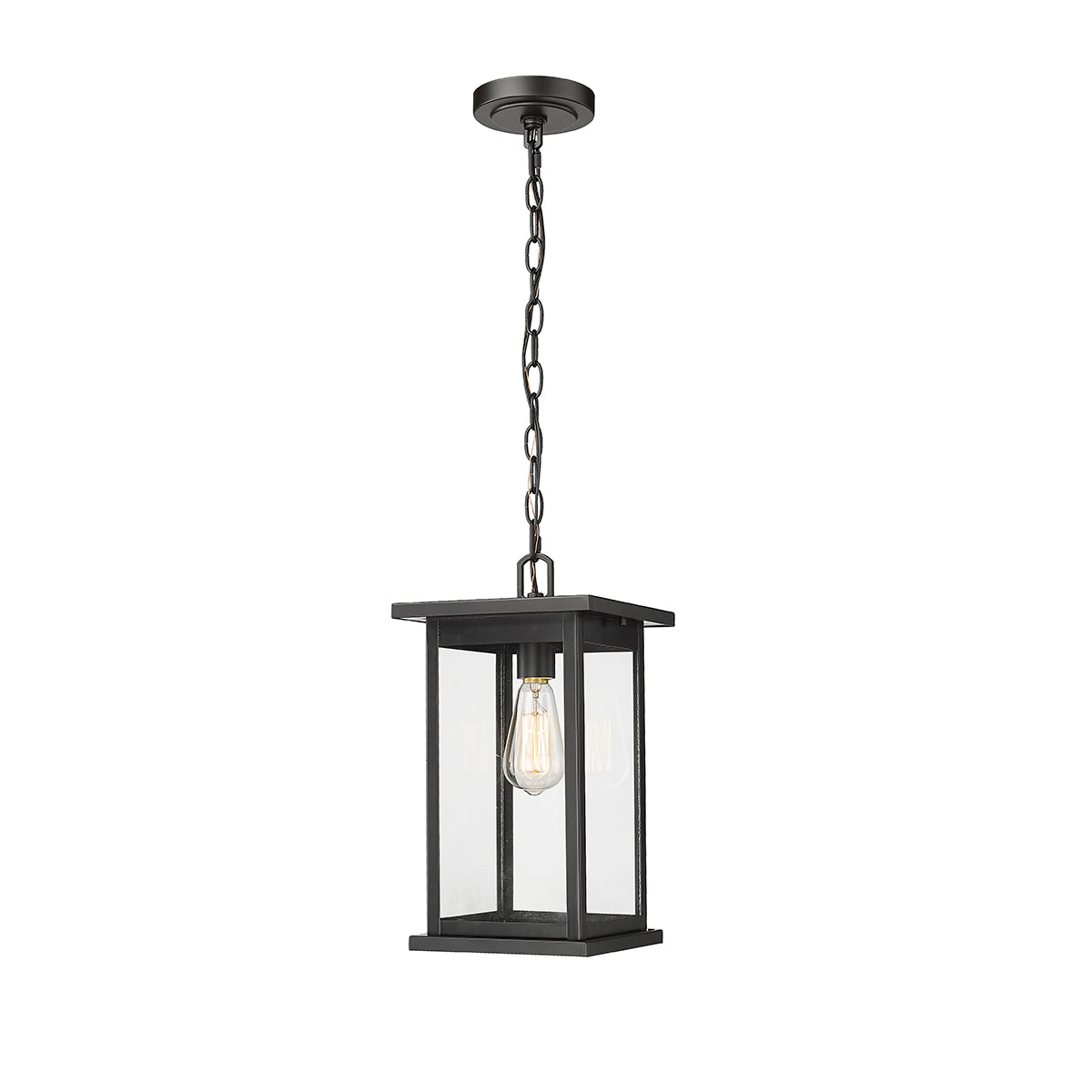 15.63-inch Bowton Powder Coated Black 1-Light Clear Glass Outdoor Hanging Lantern