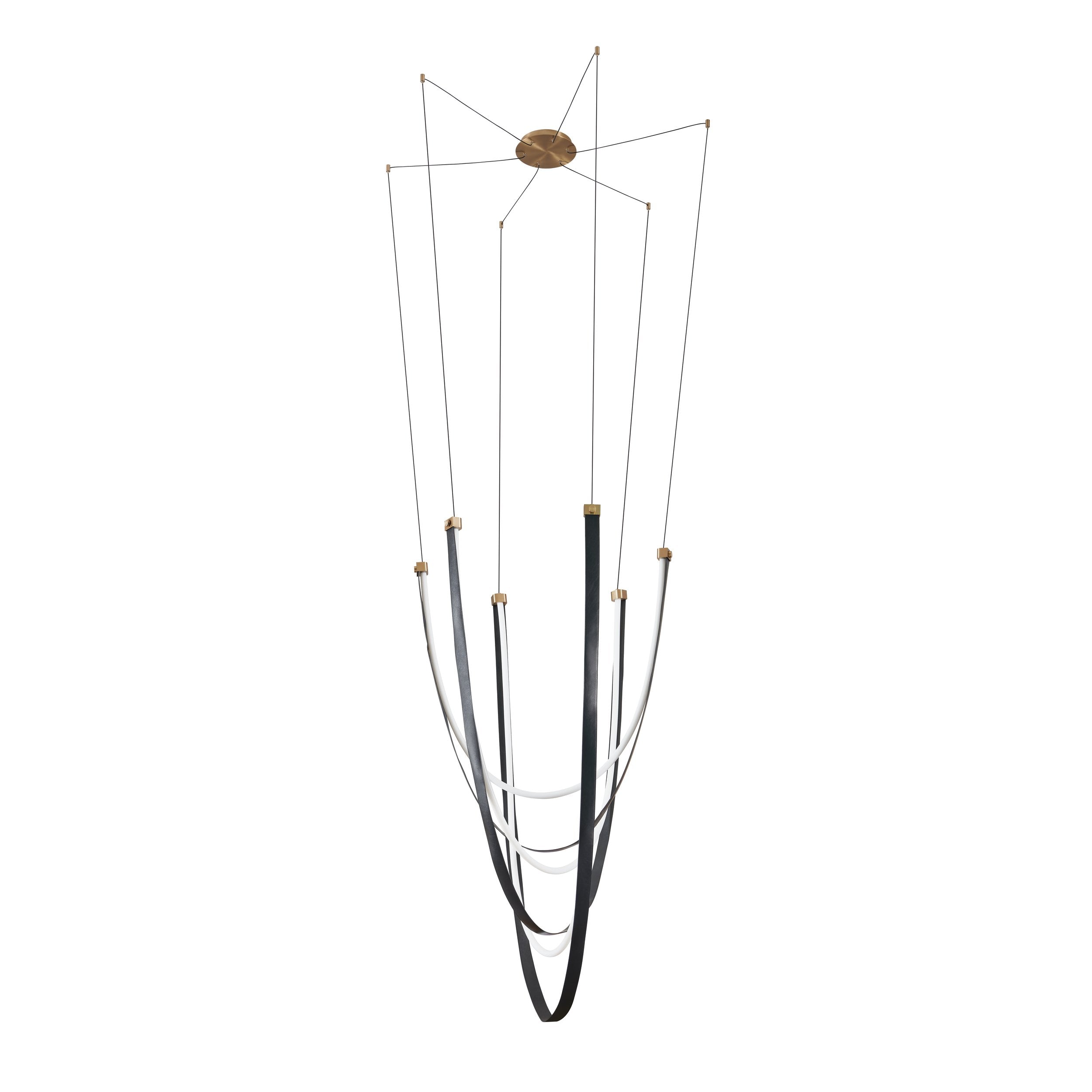 Ayers 59-inch 3-light Champagne Gold with Black and Brown Faux Leather 5CCT LED Chandelier