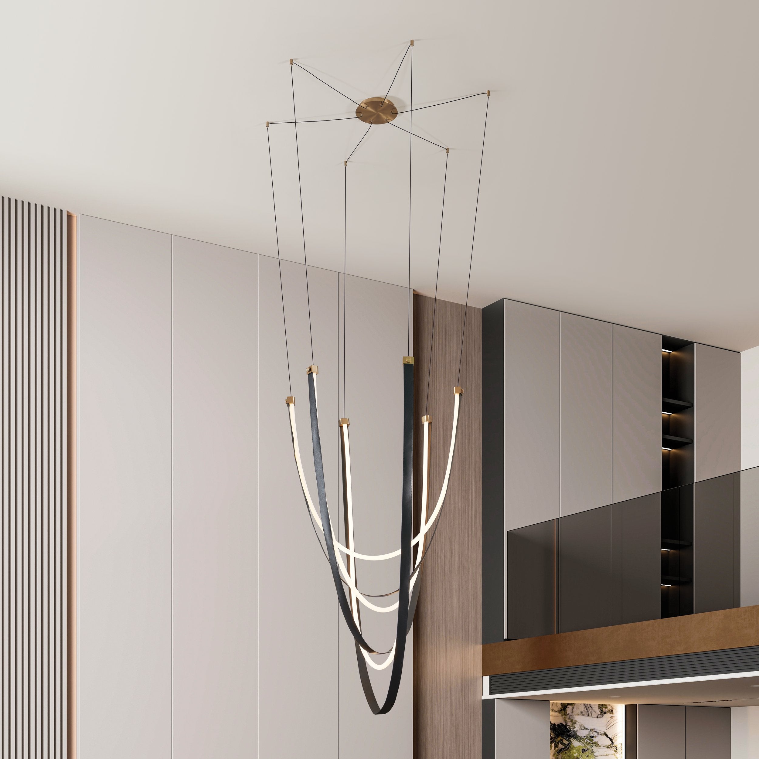 Ayers 59-inch 3-light Champagne Gold with Black and Brown Faux Leather 5CCT LED Chandelier