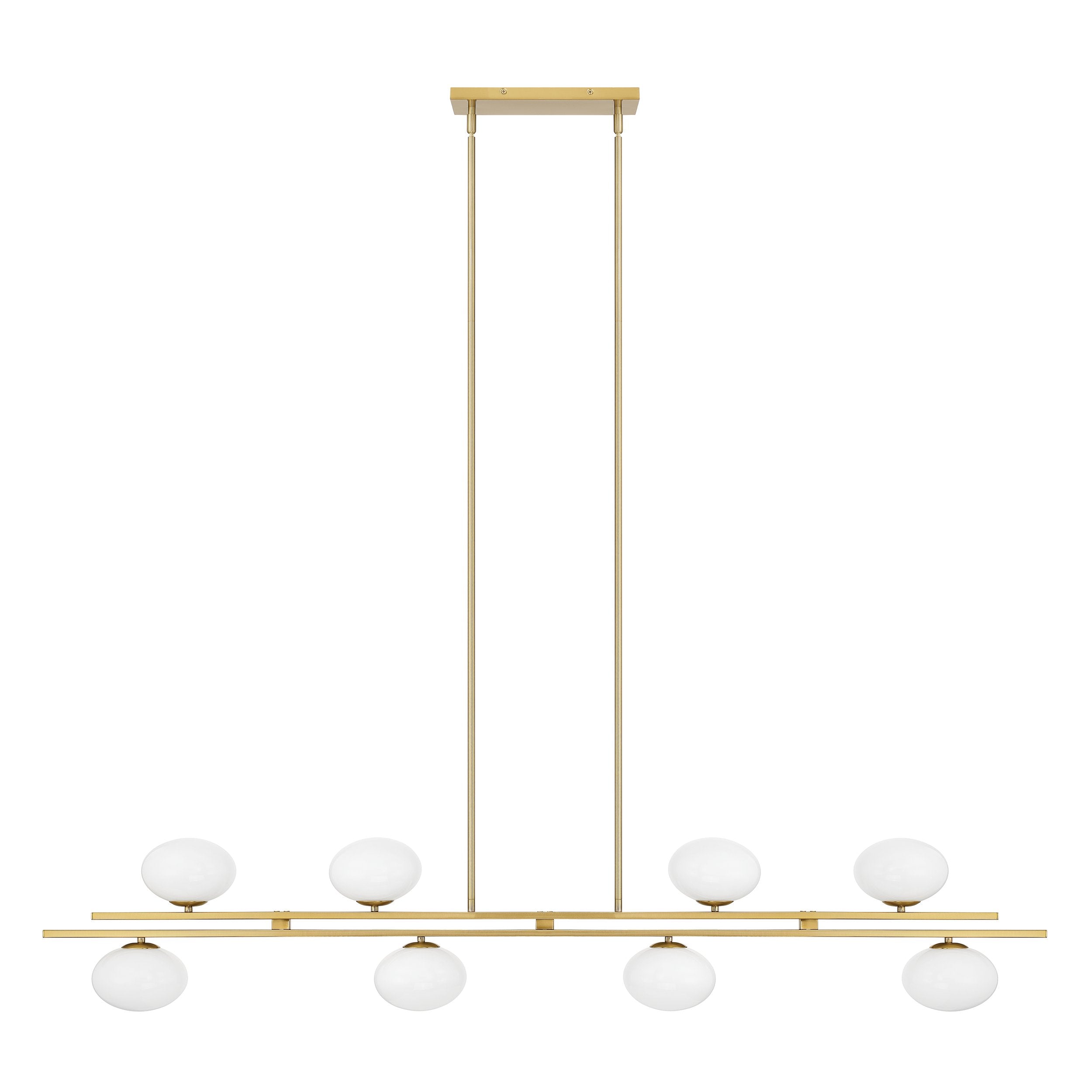 Julep 64-inch 8-light Brushed Gold Linear Chandelier with Opal Glass Shades