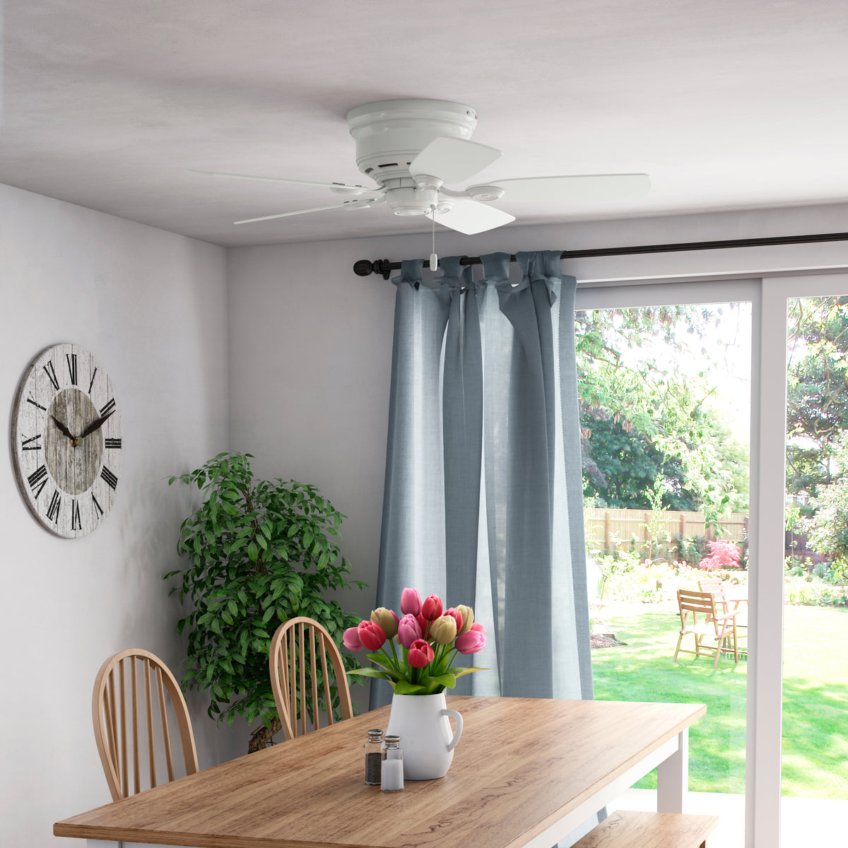 42 inch Low Profile White Low Profile Ceiling Fan and Pull Chain