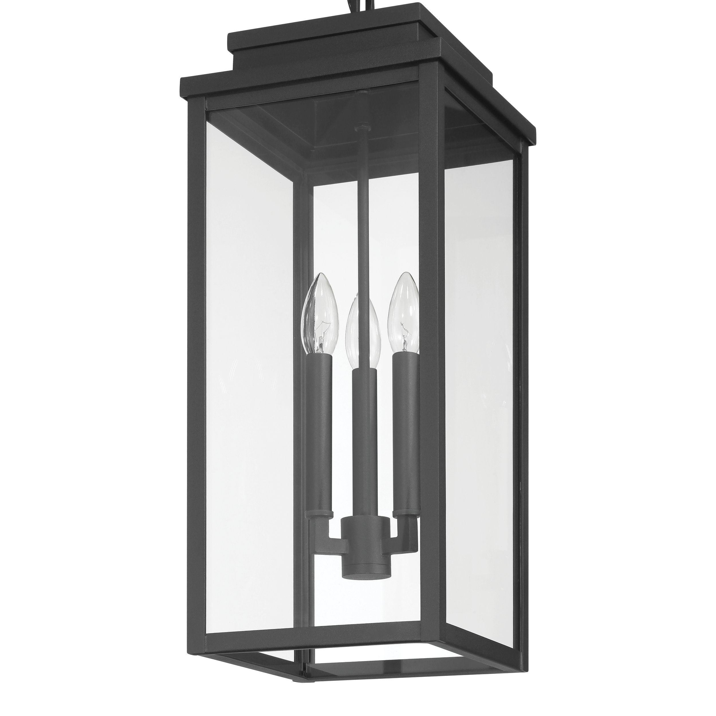 Hillside 9-inch 3-light Textured Black Exterior Pendant Light with Clear Glass