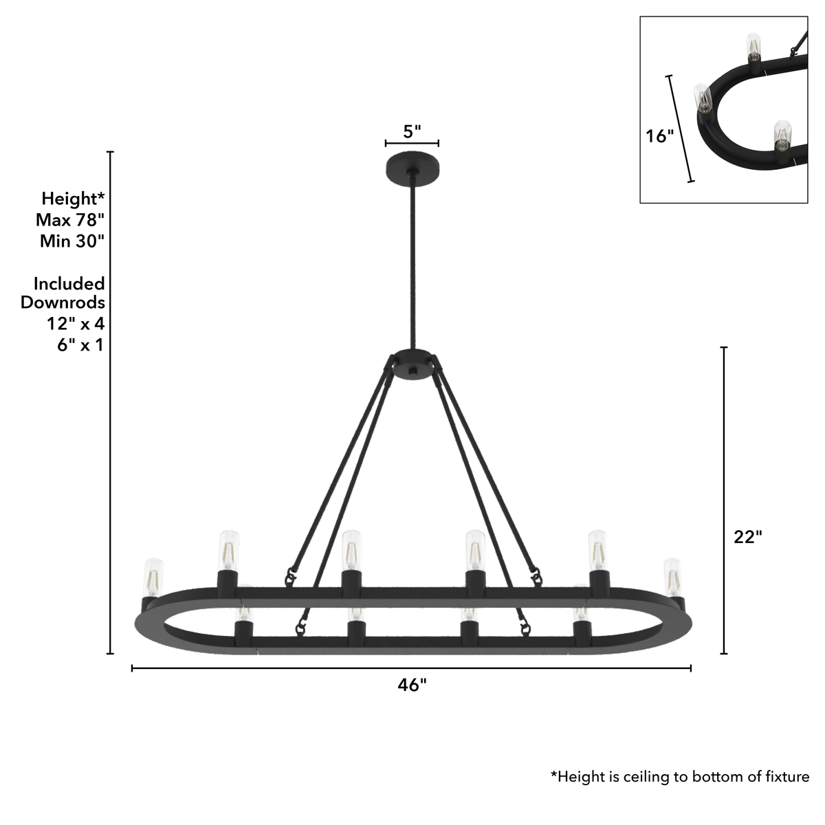 Saddlewood 46-inch 10-light Natural Black Iron Linear Chandelier
