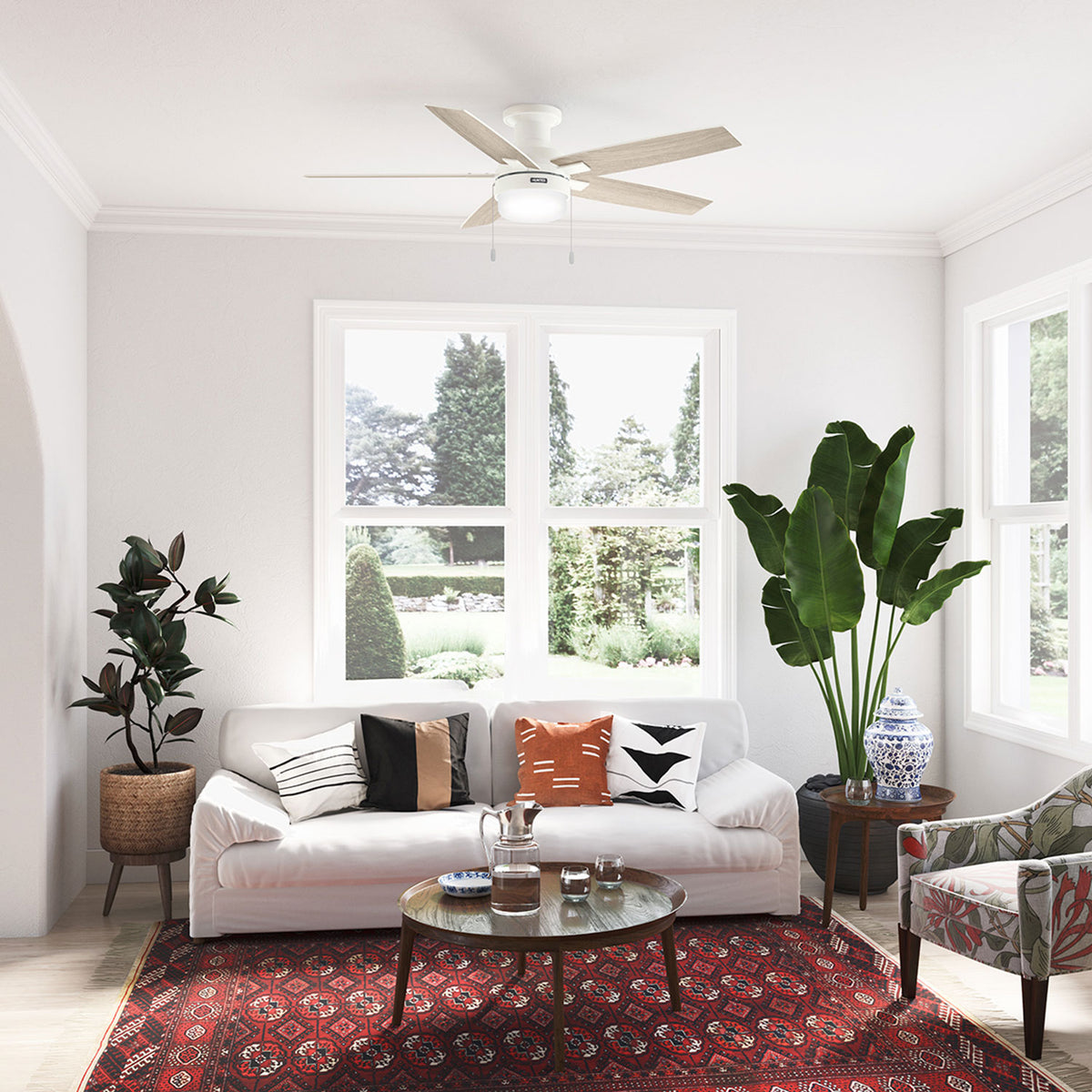 52 inch Anisten Fresh White Low Profile Ceiling Fan with LED Light Kit and Pull Chain