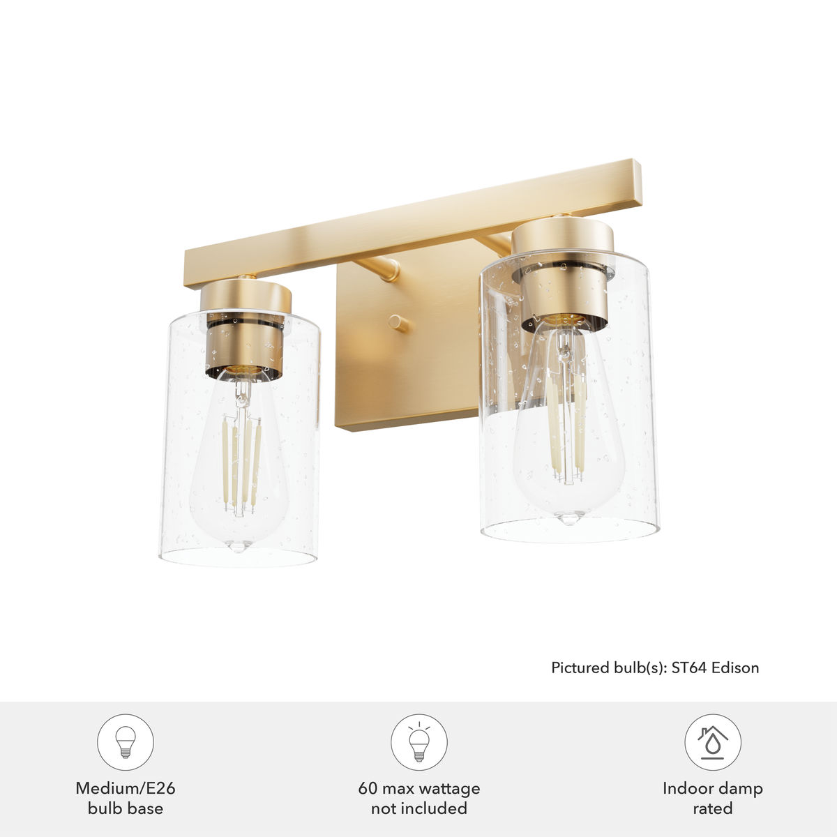 Hartland 13-inch 2-light Alturas Gold Vanity Light with Seeded Glass