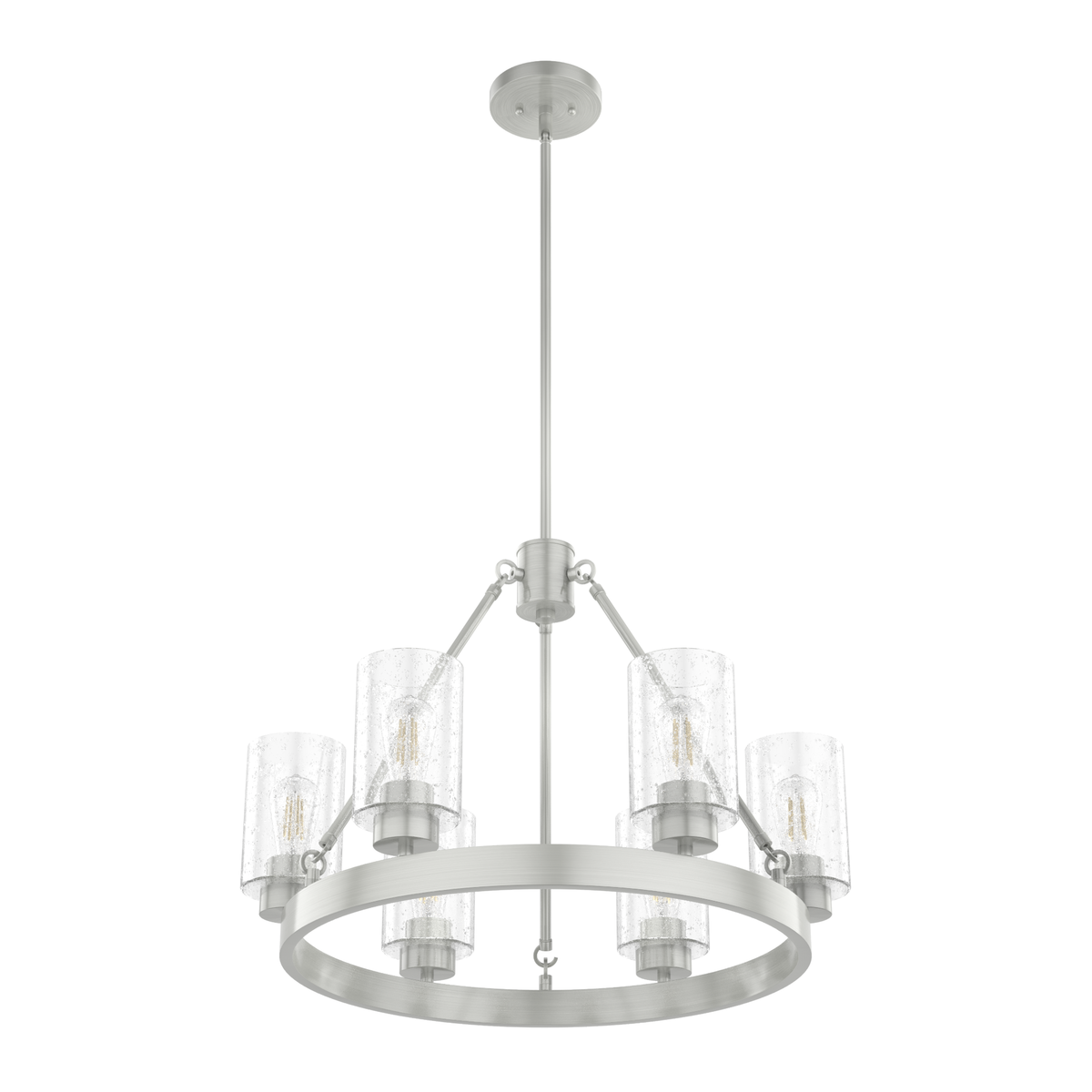 Hartland 24-inch 6-light Brushed Nickel Chandelier with Seeded Glass