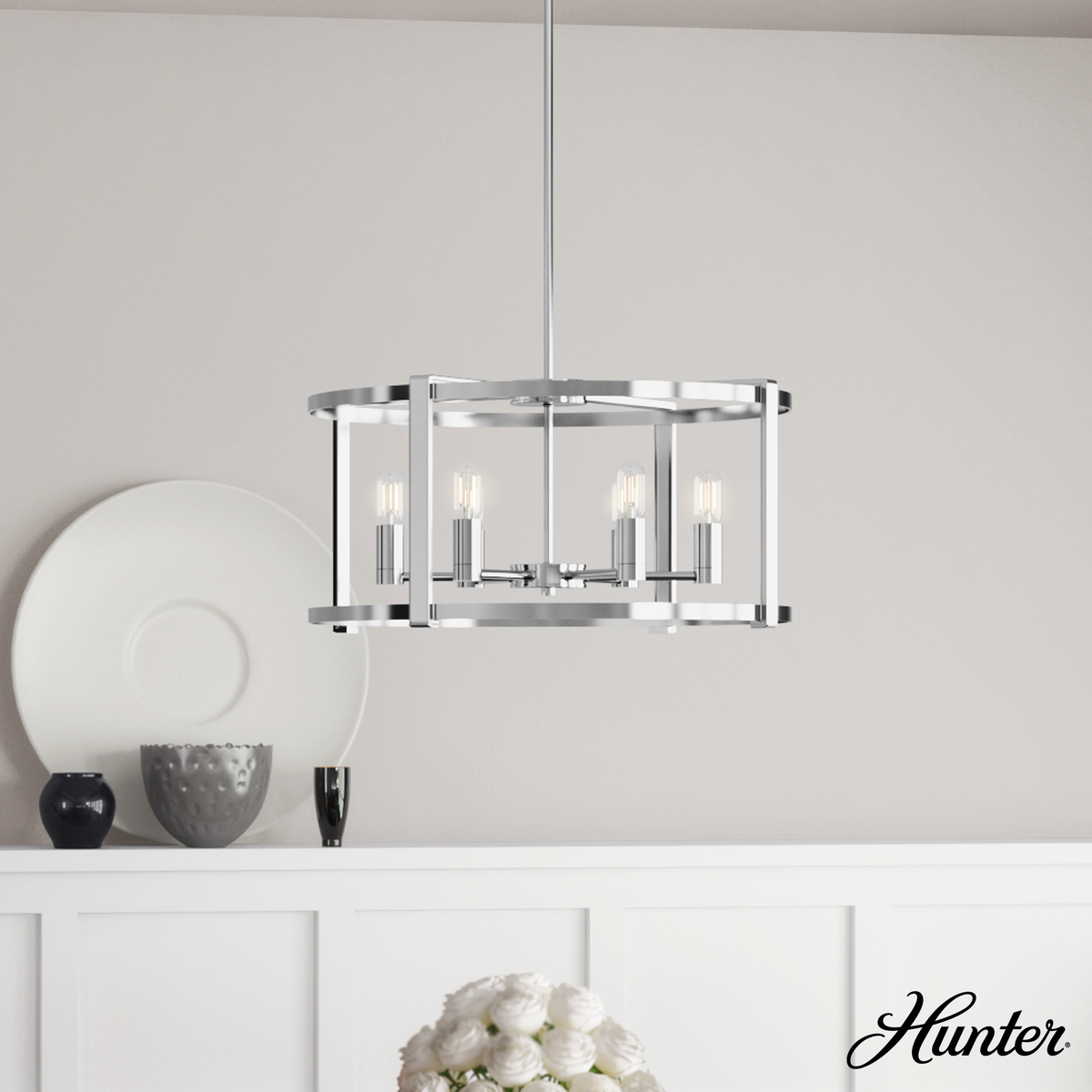 Astwood 26-inch 6-light Polished Nickel Drum Chandelier with Clear Glass
