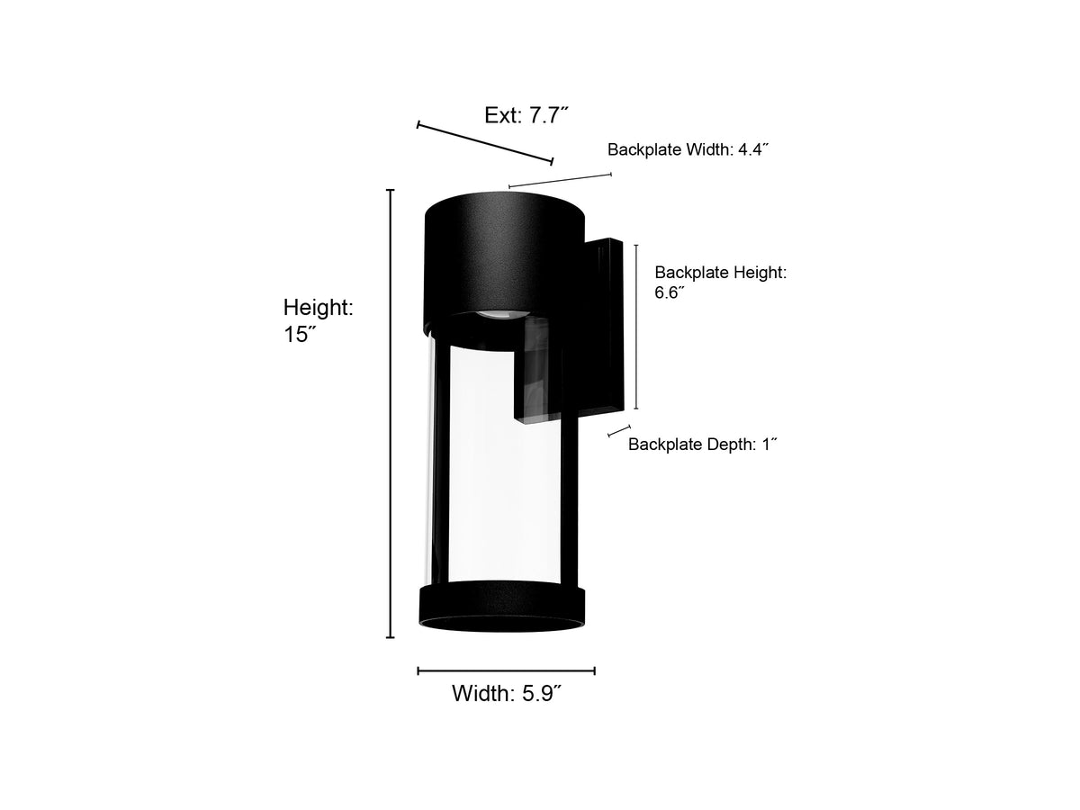 15-inch Trefor Powder Coated Black Outdoor Wall Sconce