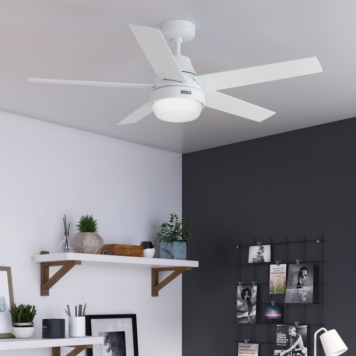 52 inch Aerodyne Wi-Fi Fresh White Ceiling Fan with LED Light Kit and Handheld Remote