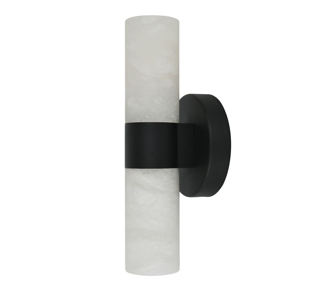 Luella 2 Light Black Wall Sconce with Alabaster Shades