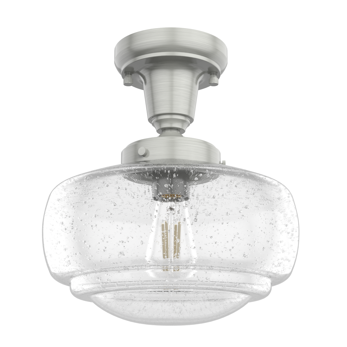 Saddle Creek 10-inch 1-light Brushed Nickel Schoolhouse Pendant with Seeded Glass