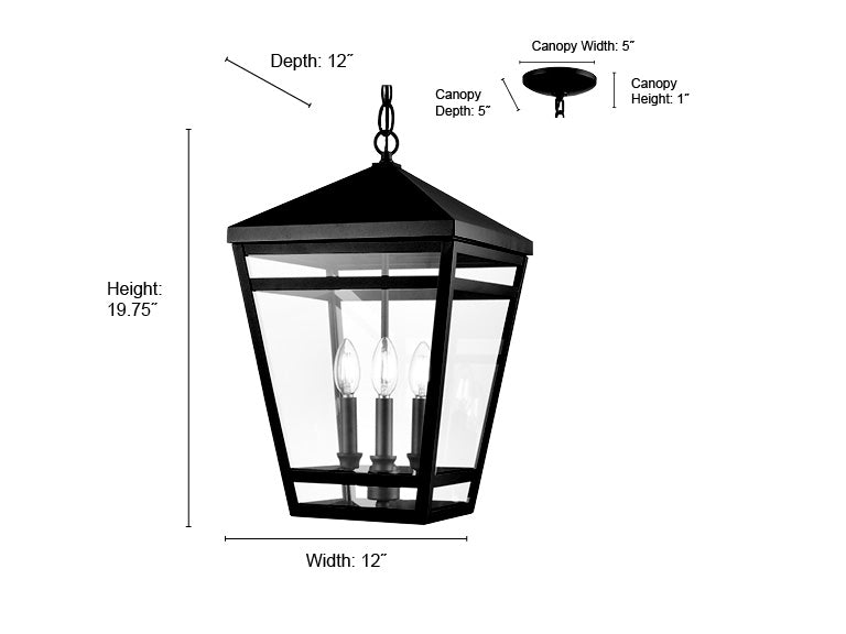 19.75'' Seager Textured Black 3 Light Hanging Lantern