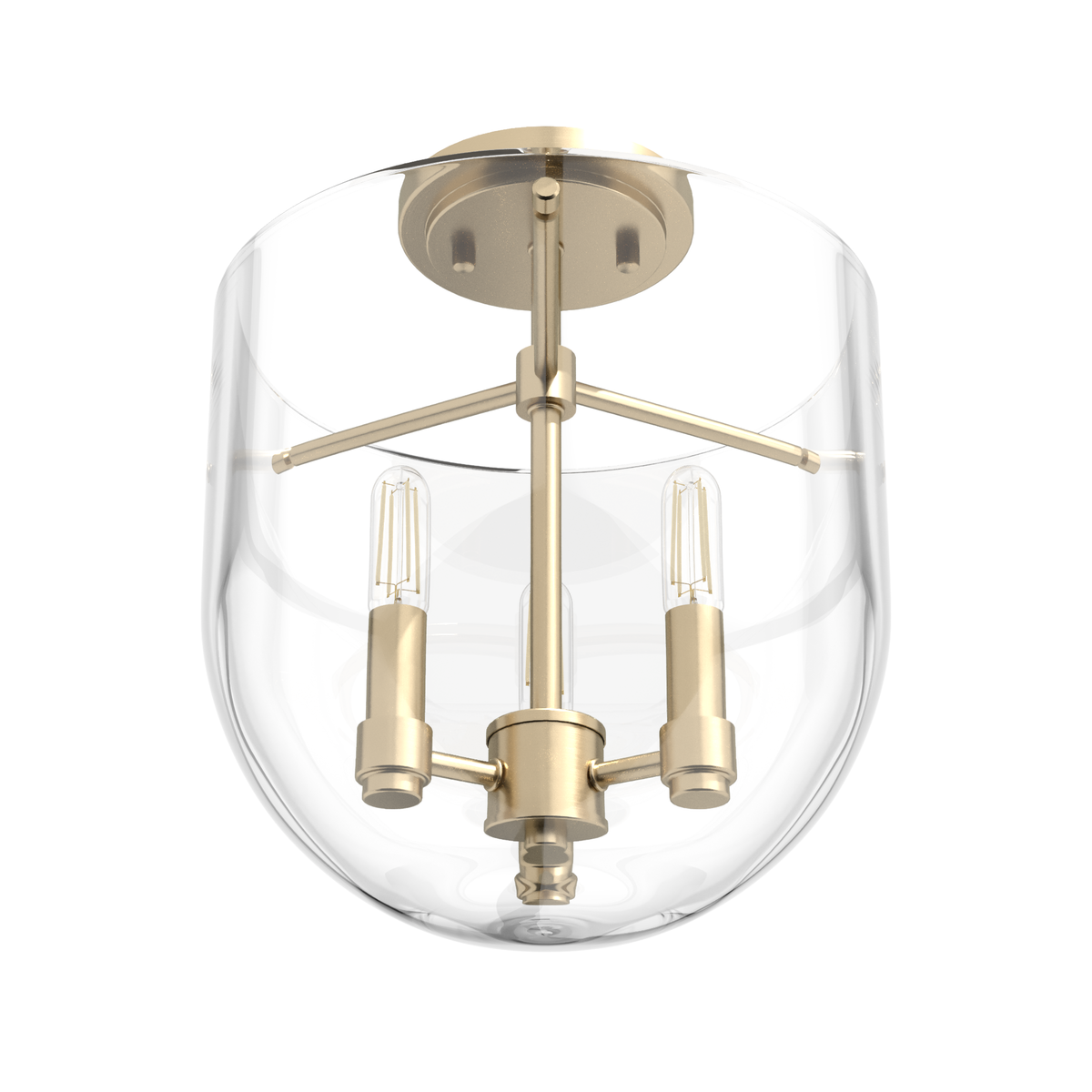 Sacha 11-inch 3-light Alturas Gold Semi-Flush Mount with Clear Glass