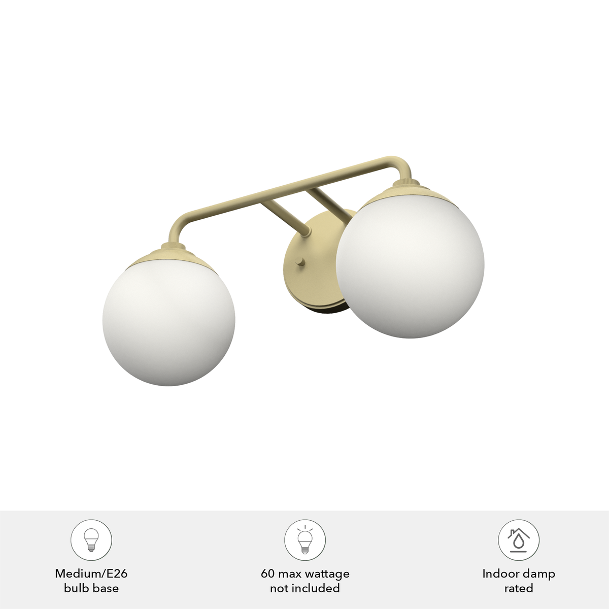 Hepburn 18-inch 2-light Modern Brass Vanity Light with Cased White Glass