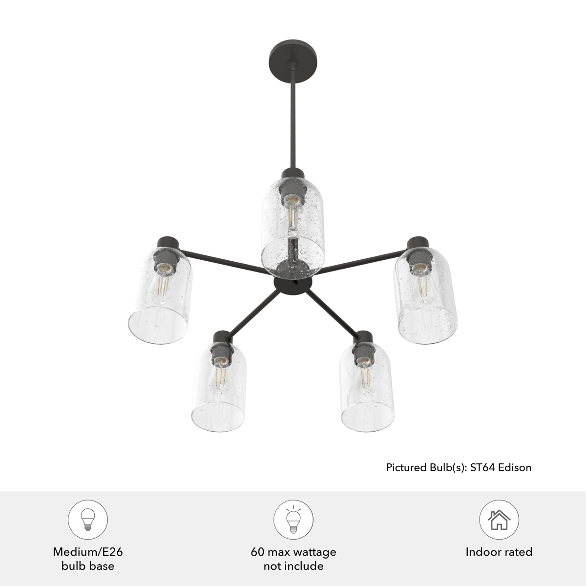 Lochemeade 26-inch 5-light Noble Bronze Chandelier with Seeded Glass
