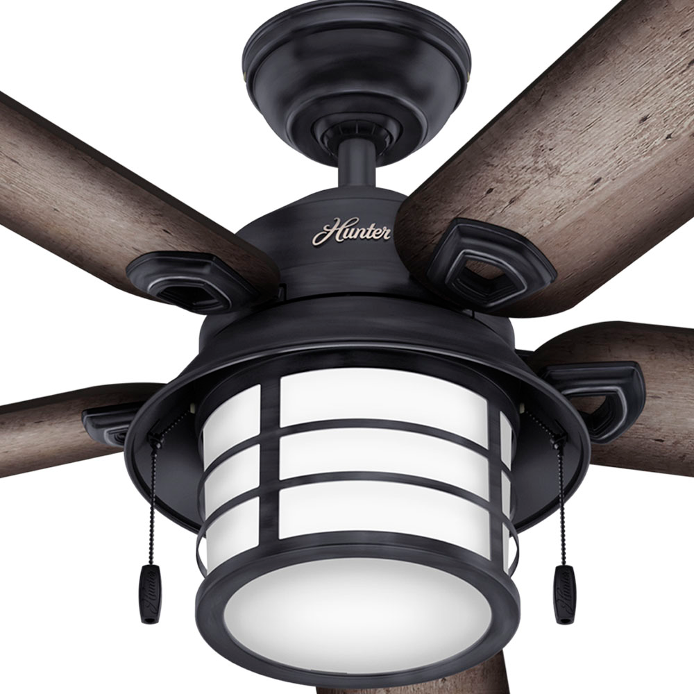 54 inch Key Biscayne Weathered Zinc Damp Rated Ceiling Fan with LED Light Kit and Pull Chain