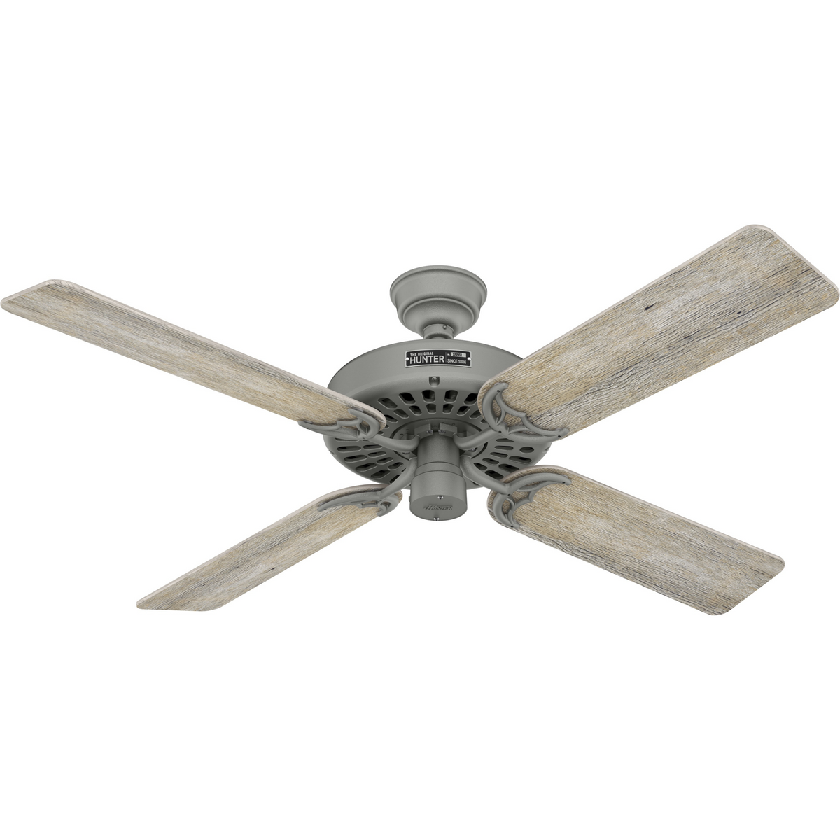 52 inch Original Matte Silver Damp Rated Ceiling Fan and Pull Chain
