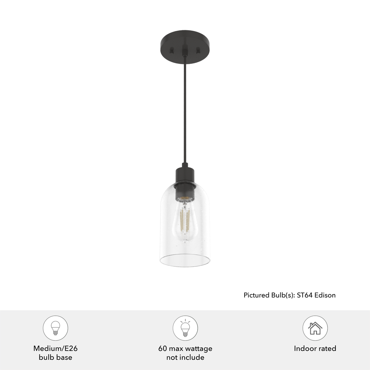 Lochemeade 4.5-inch 1-light Noble Bronze Pendant with Clear Seeded Glass