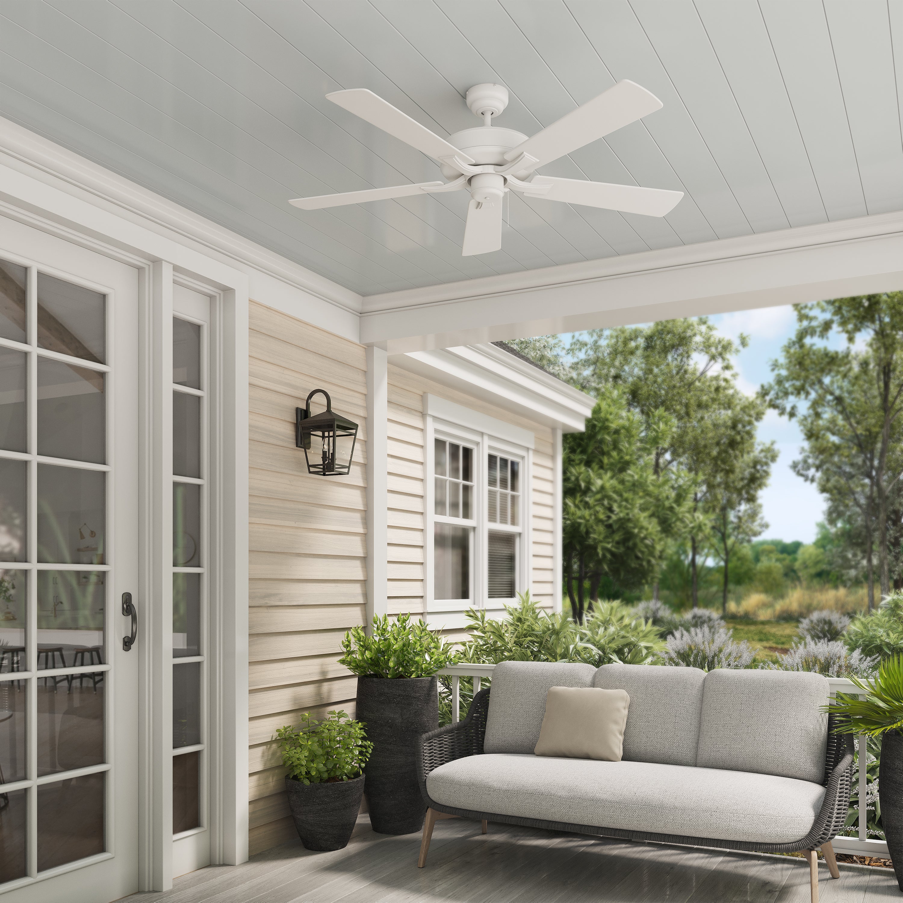 52 Inch Velbreeze AC Matte White Outdoor Ceiling Fan 5-Blade