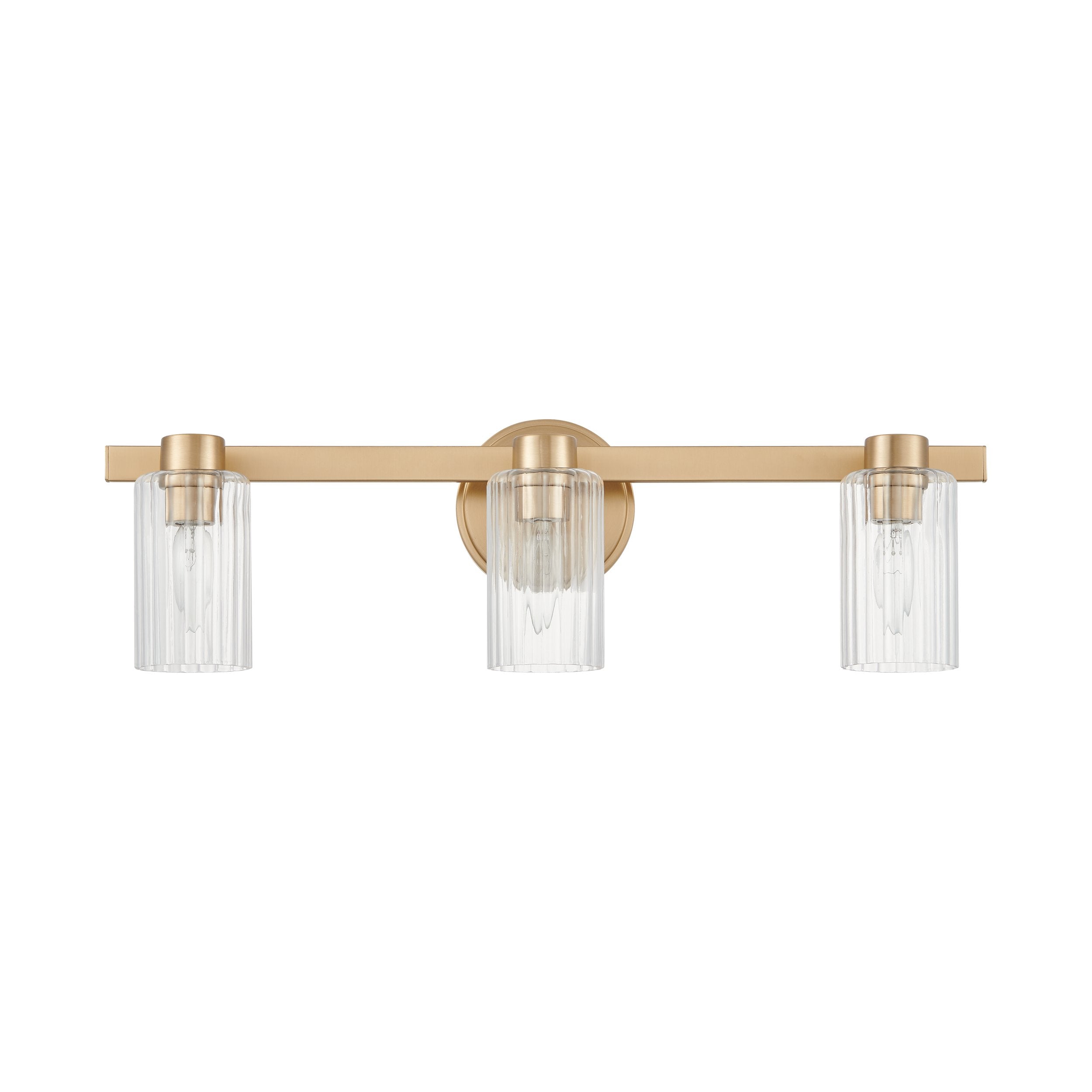 Bedminster 24-inch 3-light Champagne Gold Vanity Light with Clear Ribbed Glass Shades