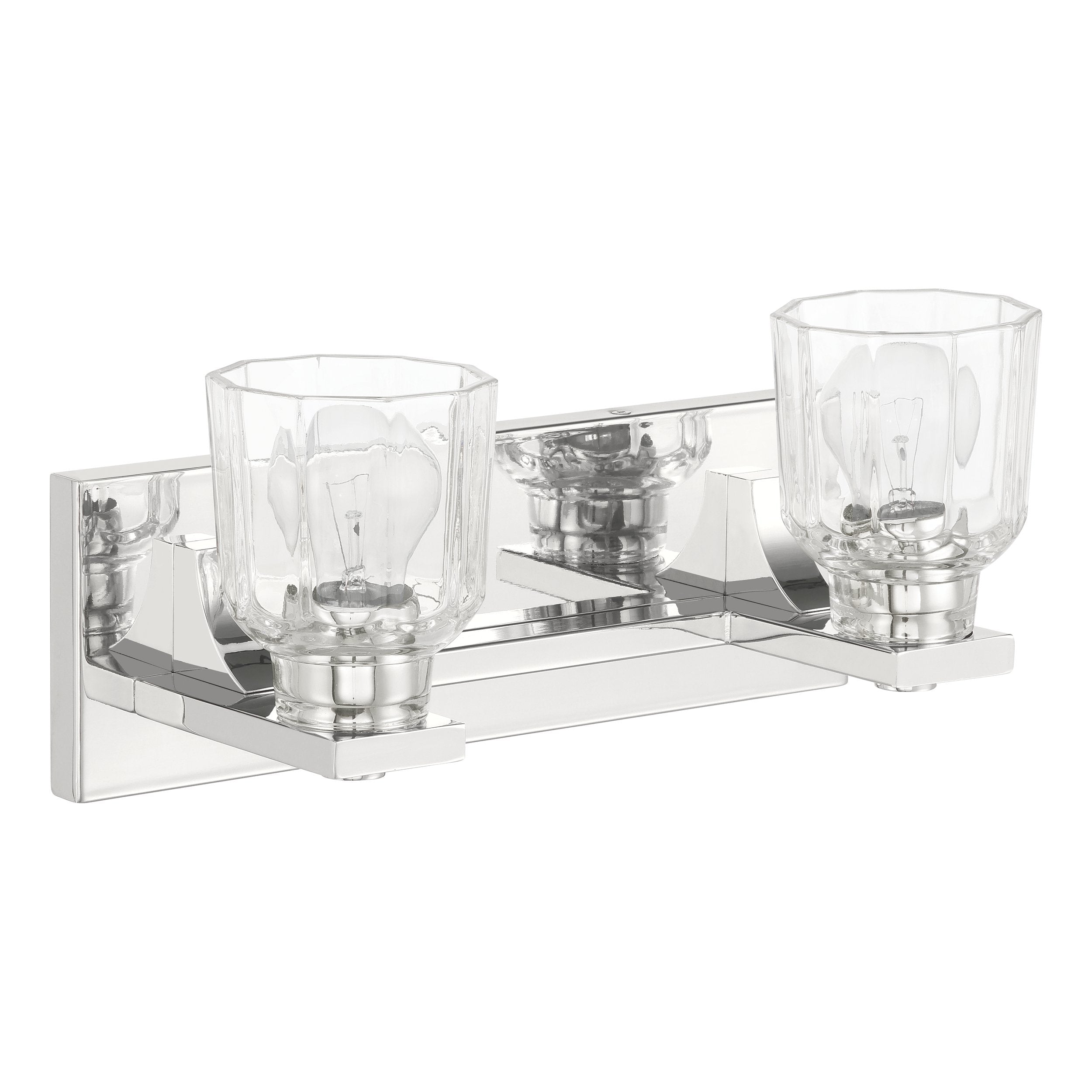 Dryden 15-inch 2-light Polished Nickel Vanity Light with Clear Ribbed Glass Shades