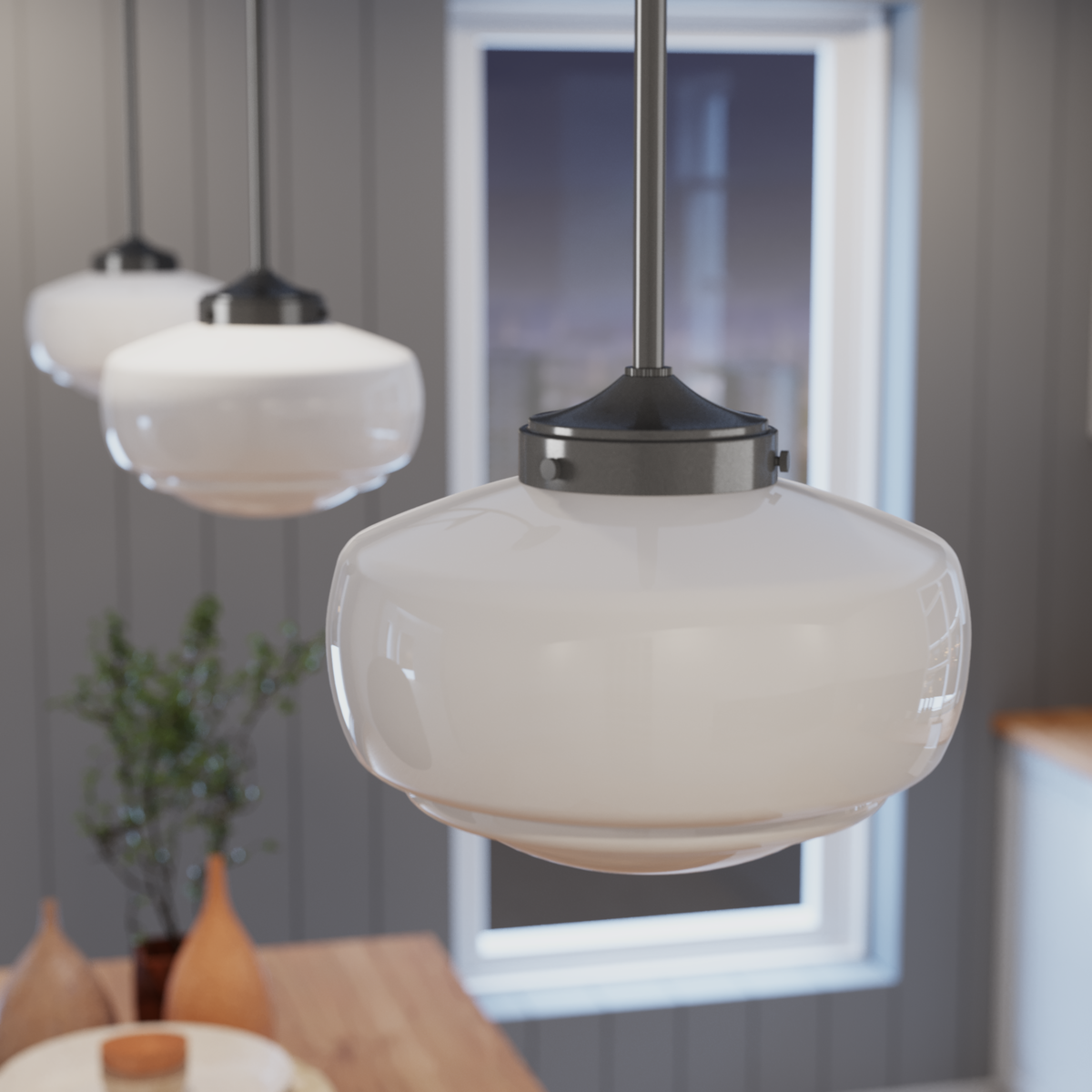 Saddle Creek 10-inch 1-light Noble Bronze Schoolhouse Pendant with Cased White Glass