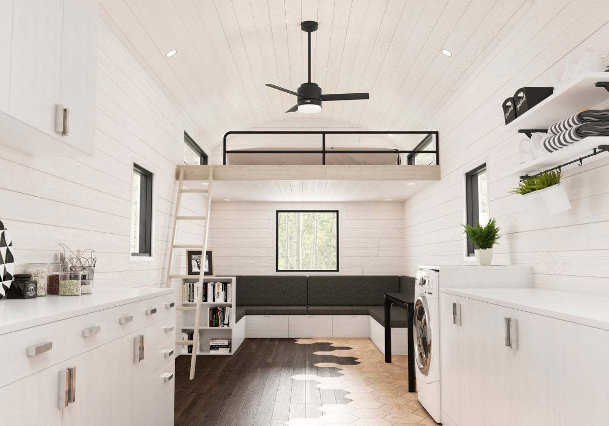 44 inch Gilmour Matte Black Damp Rated Ceiling Fan with LED Light Kit and Handheld Remote