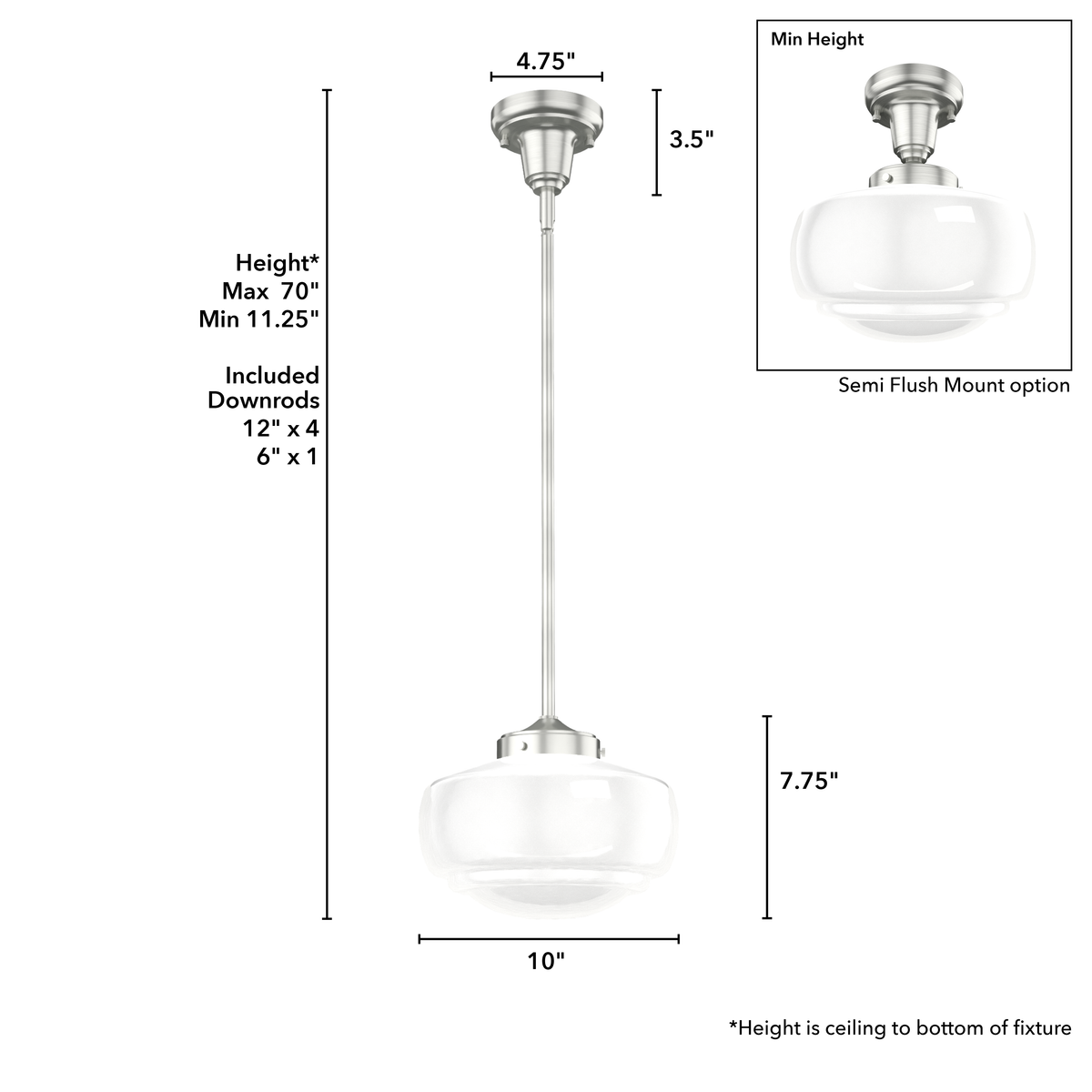 Saddle Creek 10-inch 1-light Brushed Nickel Schoolhouse Pendant with Cased White Glass