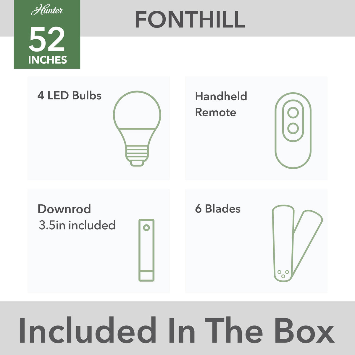 52 inch Fonthill ENERGY STAR® HunterExpress Matte Black Ceiling Fan with LED Light Kit and Handheld Remote