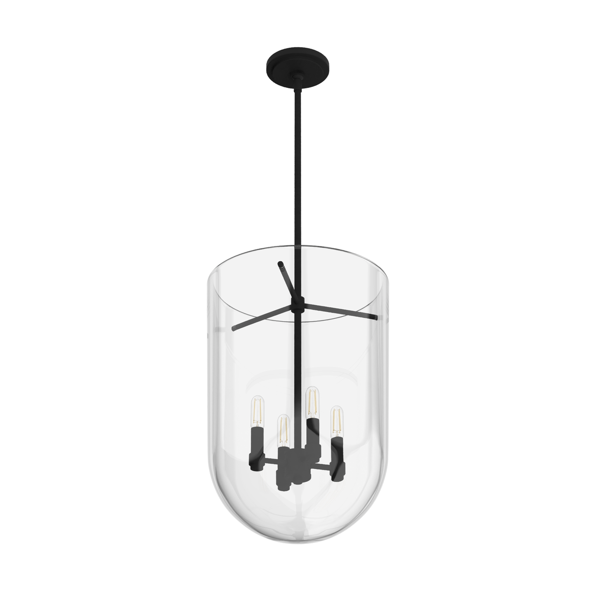 Sacha 14-inch 4-light Natural Black Iron Lantern Pendant with Clear Glass