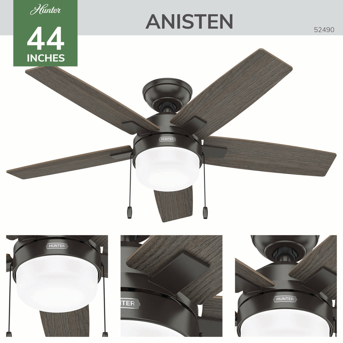 44 inch Anisten Noble Bronze Ceiling Fan with LED Light Kit and Pull Chain