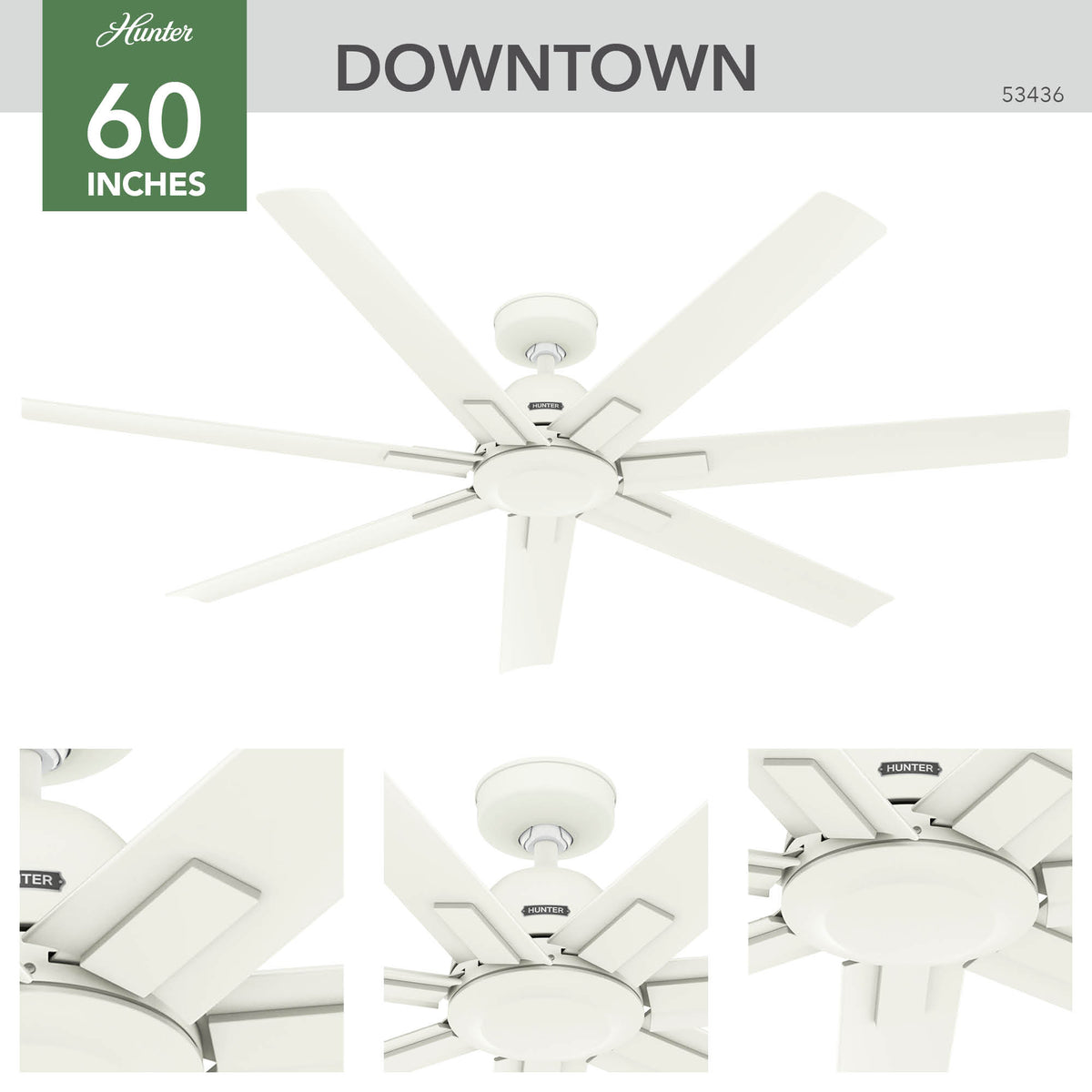 60 inch Downtown ENERGY STAR® Matte White Damp Rated Ceiling Fan and Wall Control