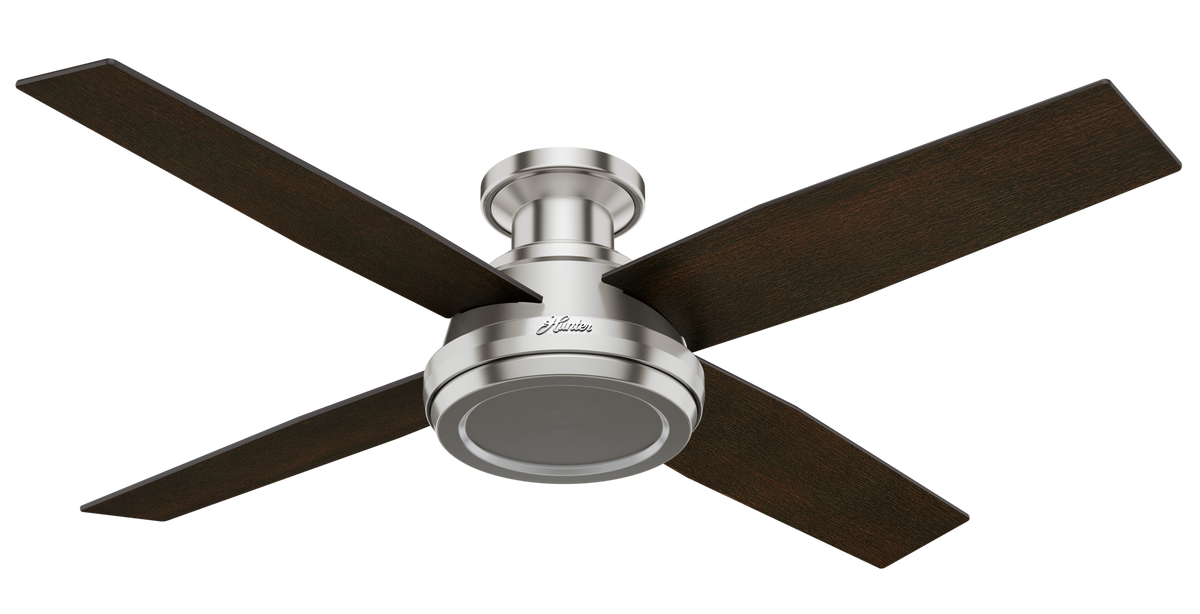 52 inch Dempsey Brushed Nickel Low Profile Ceiling Fan and Handheld Remote