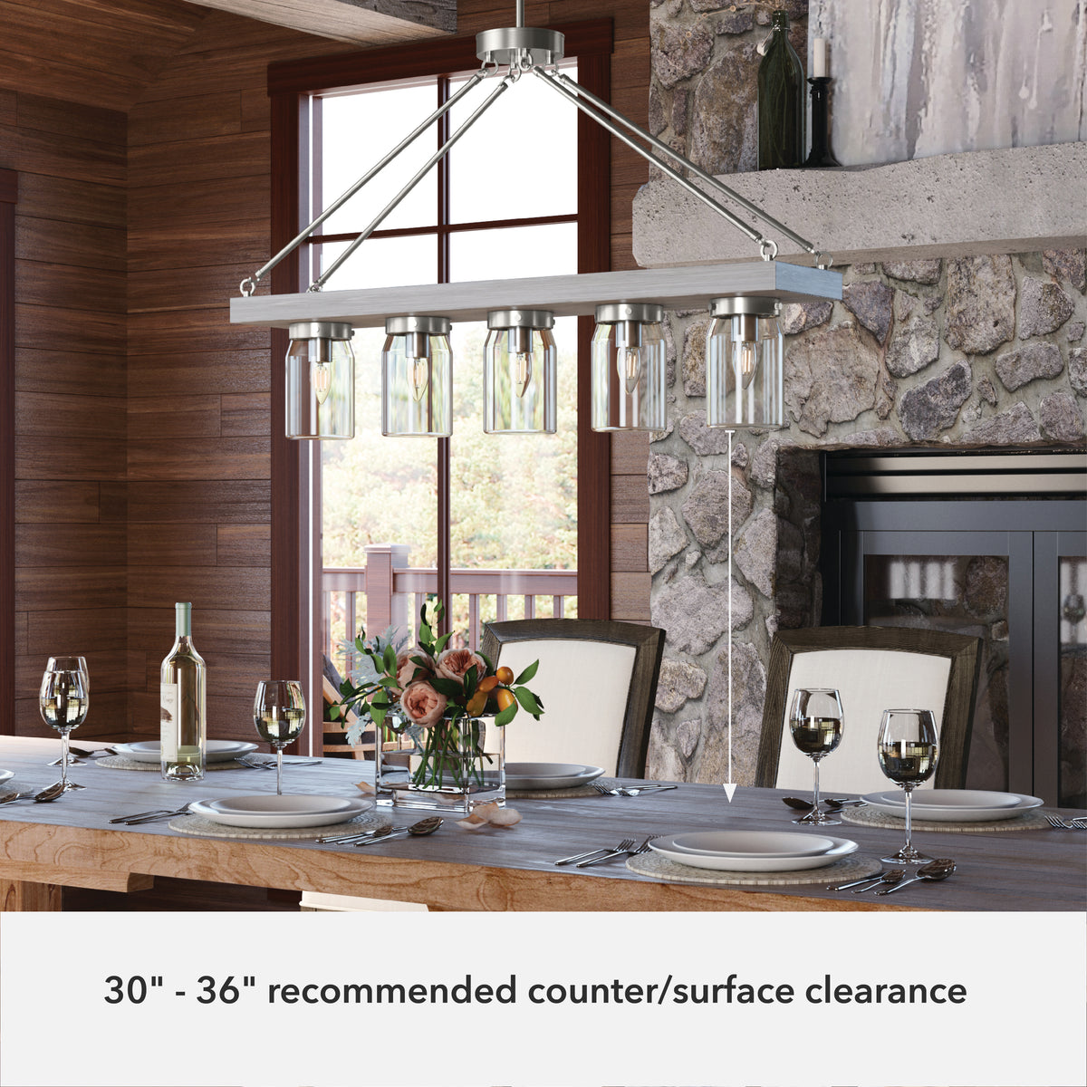 Devon Park 38-inch 5-light Onyx Bengal and Barnwood Linear Chandelier with Clear Glass