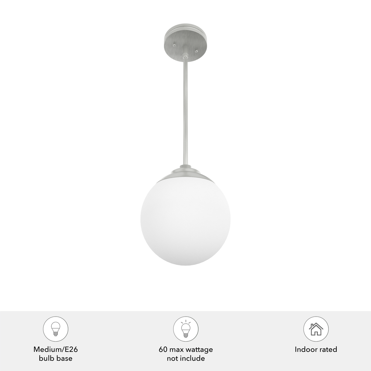 Hepburn 8-inch 1-light Brushed Nickel Globe Pendant with Cased White Glass