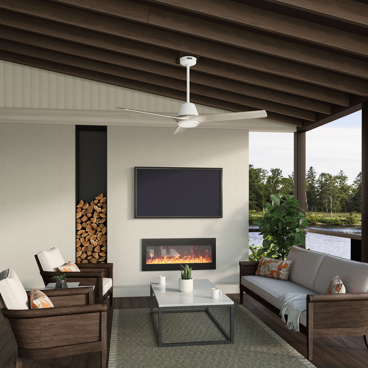 60 inch Aeronaut Wi-Fi ENERGY STAR® Matte White Damp Rated Ceiling Fan with LED Light Kit and Handheld Remote