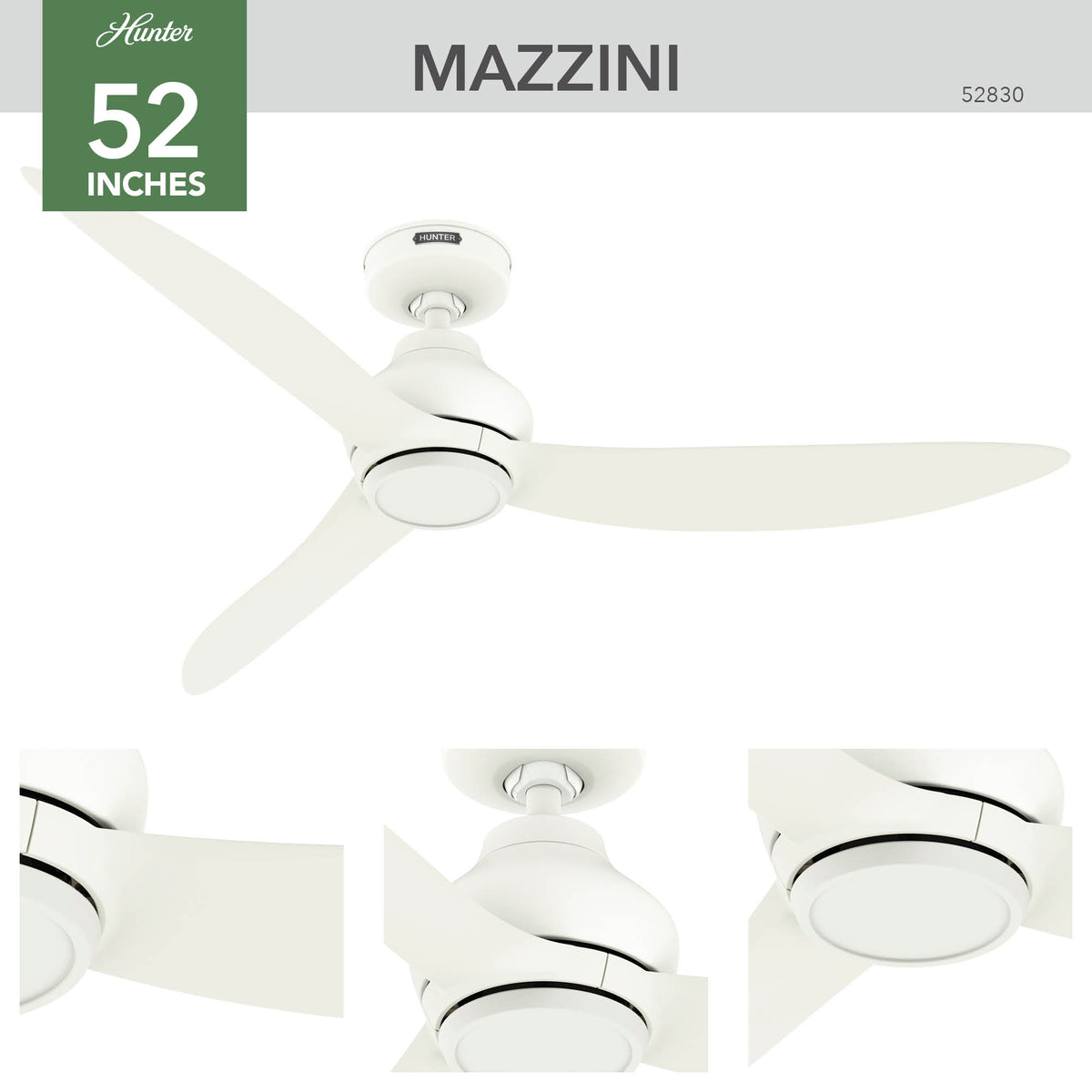 52 inch Mazzini ENERGY STAR® Matte White Damp Rated Ceiling Fan and Handheld Remote