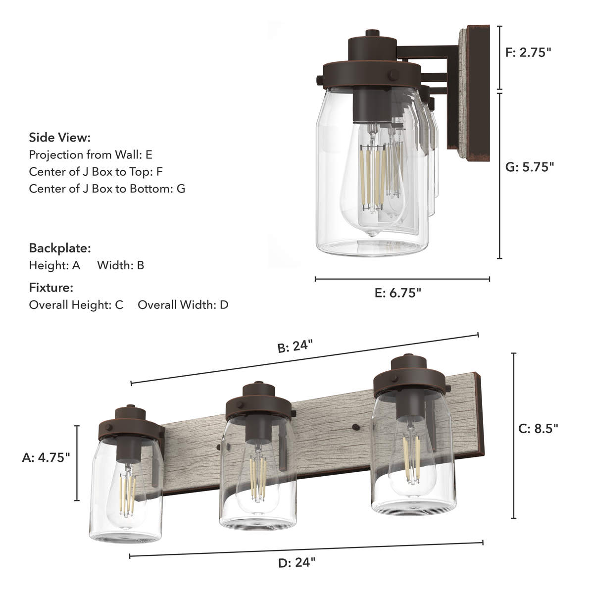 Devon Park 24-inch 3-light Onyx Bengal and Barnwood Vanity Light with Clear Glass