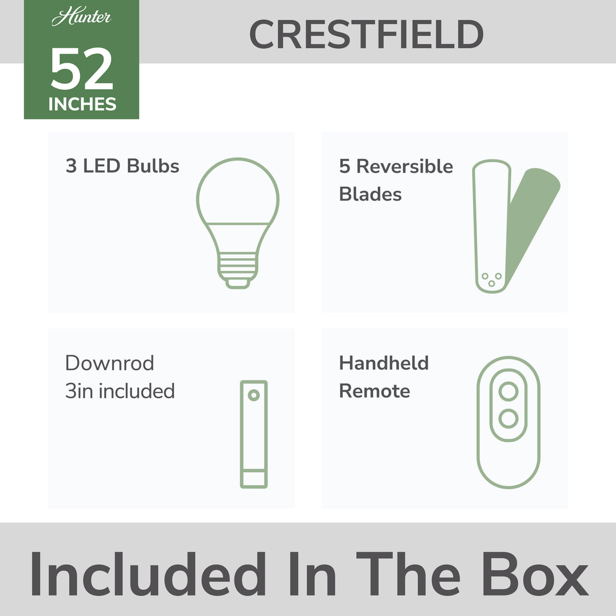 52 inch Crestfield Matte Silver Ceiling Fan with LED Light Kit and Handheld Remote